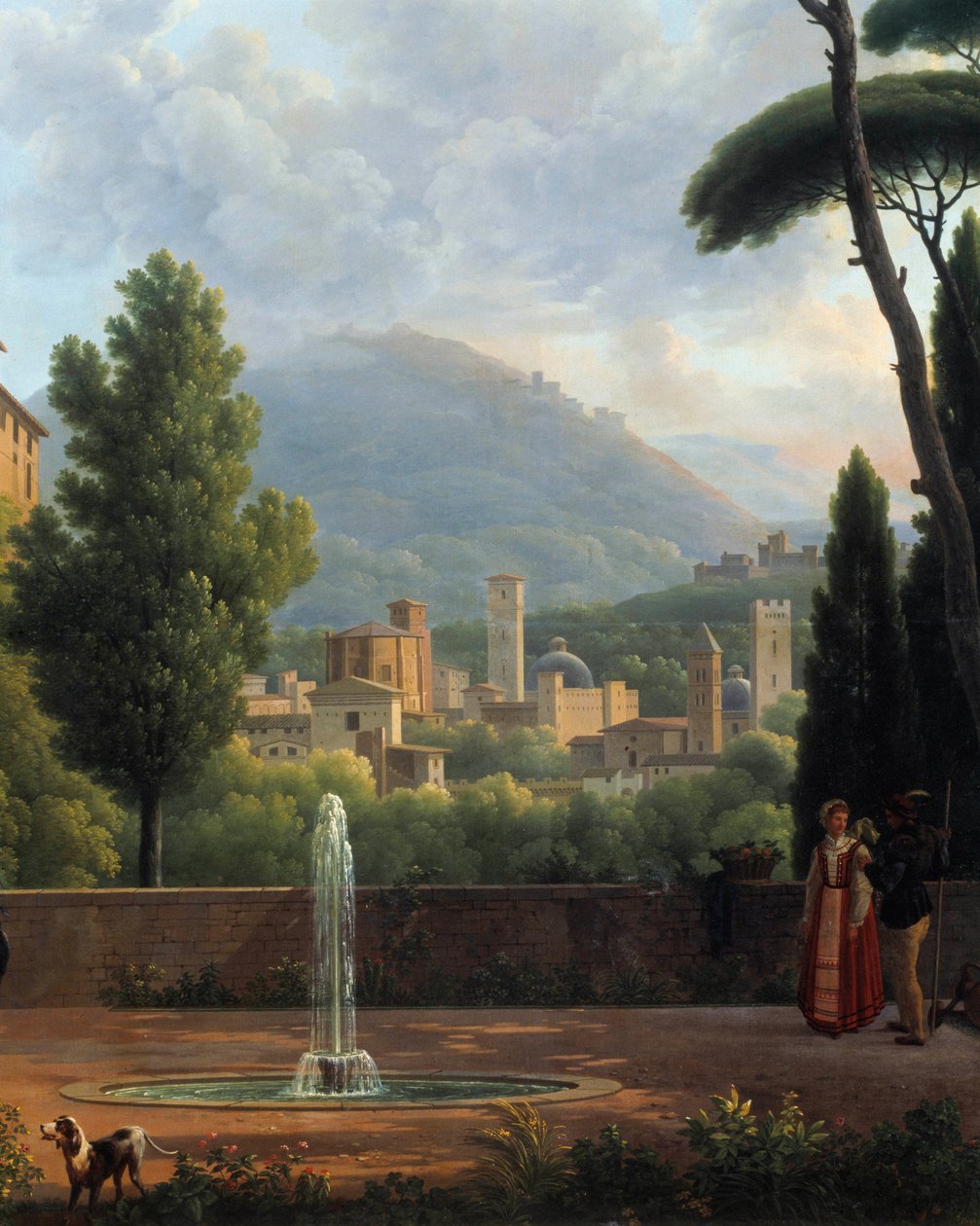 A tájon Joseph Bidault (1758-1846) festményének szökőkútrészlete látható. 1821 Valencia. Szépművészeti Múzeum alkotó: Jean Joseph Bidault