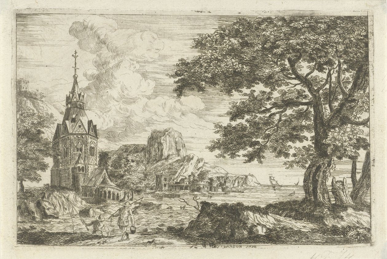 Halászok egy templomban a tengerparton alkotó: Jean Joseph Hanson