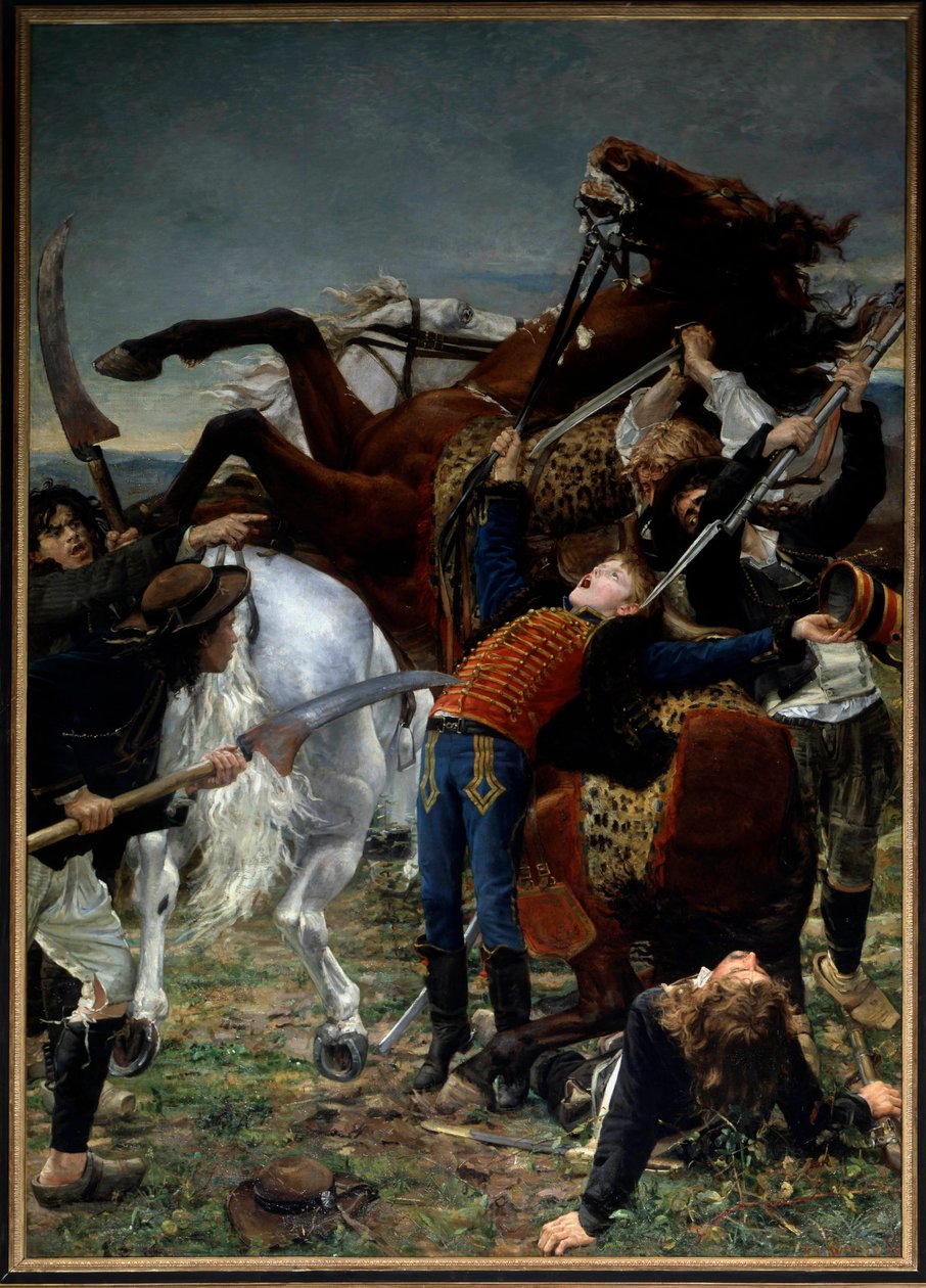 Francia forradalom: „Joseph Bara (1779-1793) halála” Joseph Bara vagy Barra (1780-1793) a francia forradalom hős gyermeke volt, aki Vendee-ben harcolt a Köztársaságért. Jean Joseph Weerts (1849-1927) festménye 1883 V. 3,50 x 2,50 m Párizs, Muse d