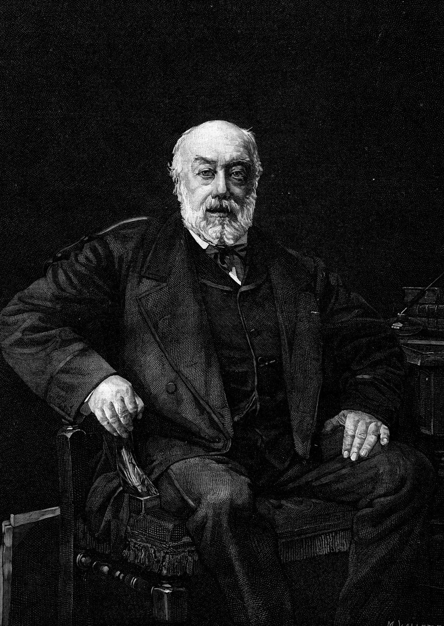 Gustave Nadaud (1820-1893) francia énekes portréja. Metszet Jean Joseph Weerts (1849-1927) festménye után. Az 1881. március 26-i „” The Illustrous World”” 1252. sz. alkotó: Jean Joseph Weerts