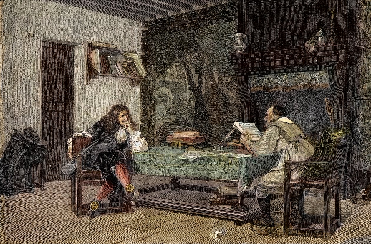 Jean Baptiste Moliere és Pierre Corneille együttműködése francia dráma - „” A szerzők Jean-Baptiste (Jean Baptiste) Poquelin dit Moliere (1622-1673) és Pierre Corneille (1606-1684)” metszet Jean-Leon (Jean) festménye után Leon) Gerome alkotó: Jean Leon (after) Gerome