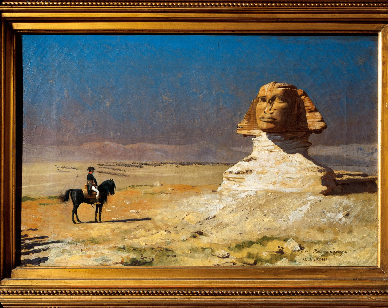 Bonaparte Napóleon tábornok (1769-1821) az egyiptomi Gízai Szfinx előtt az egyiptomi hadjárat során (1798-1801). alkotó: Jean Leon Gerome