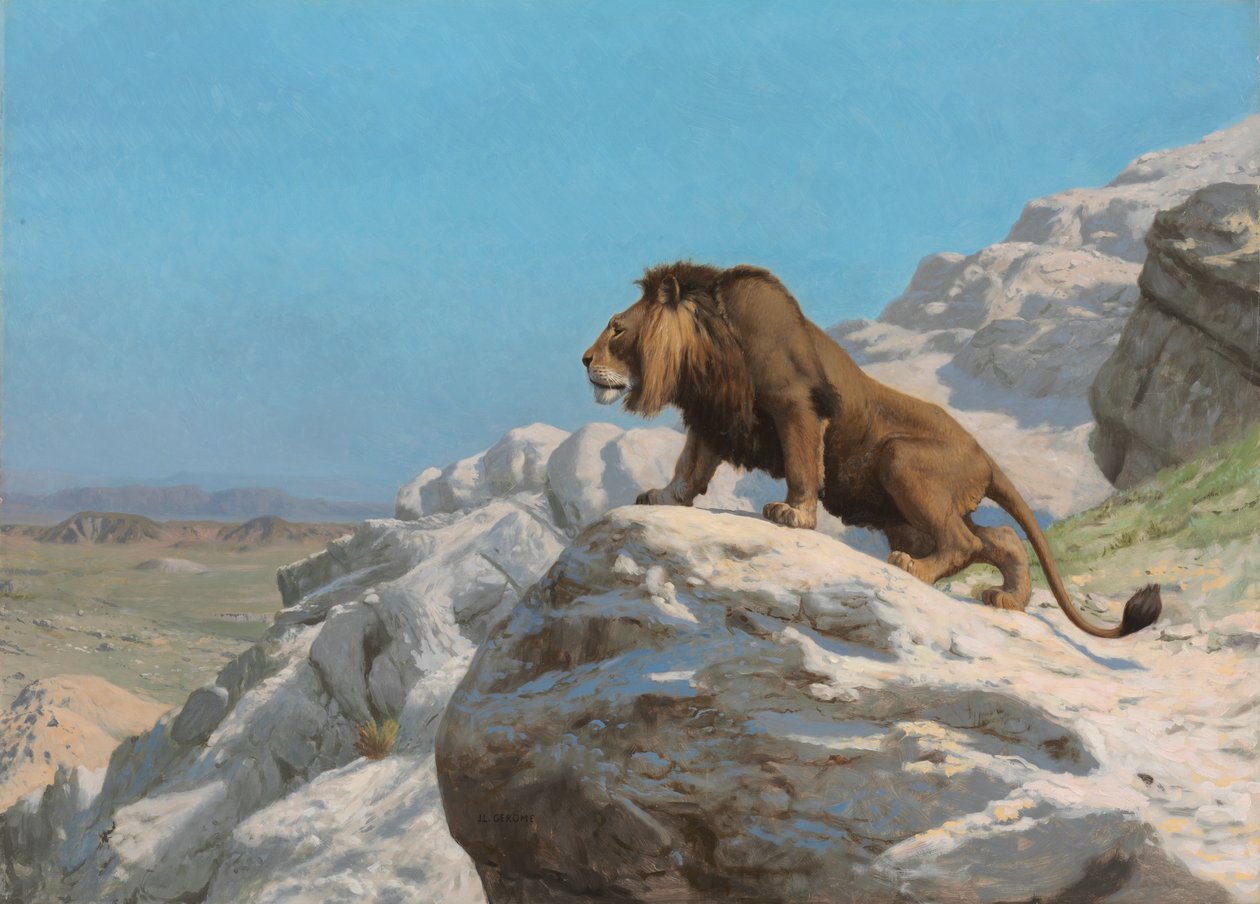 Oroszlán az őrségben, 1885 körül (olaj, fapanel) alkotó: Jean Leon Gerome