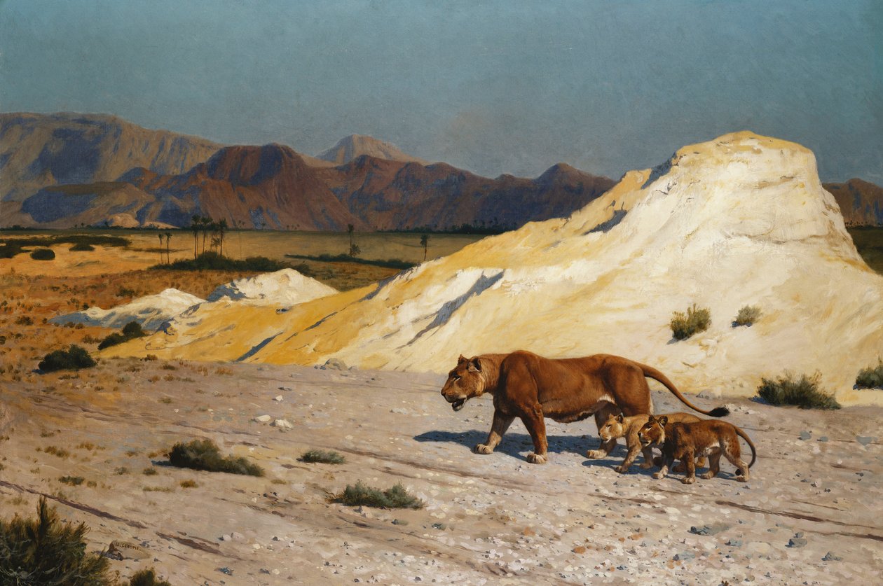 Oroszlán és kölykök; Oroszlán és Oroszlán, alkotó: Jean Leon Gerome