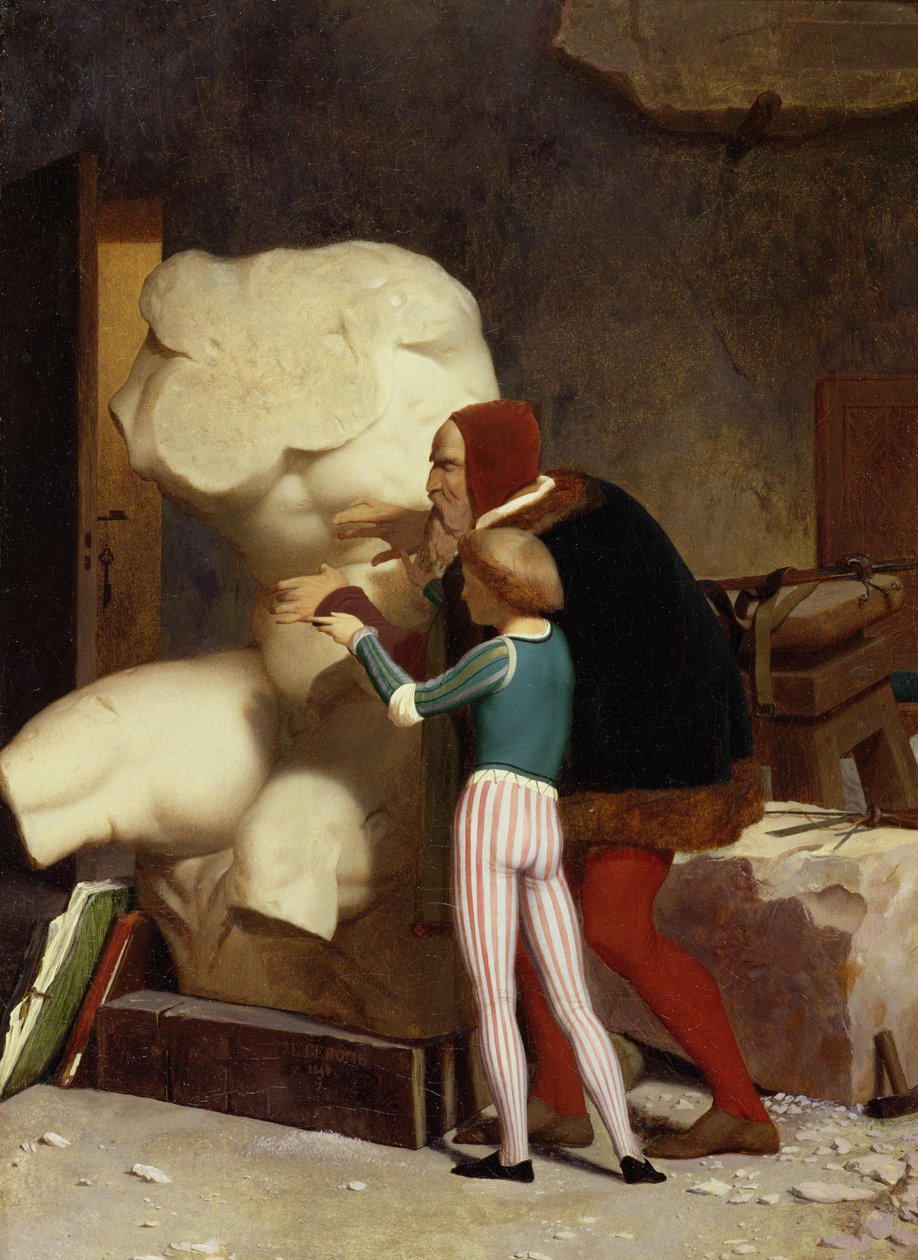 Michelangelo (1475-1564): a Belvedere-torzót mutatja be egy diáknak, 1849 alkotó: Jean Leon Gerome