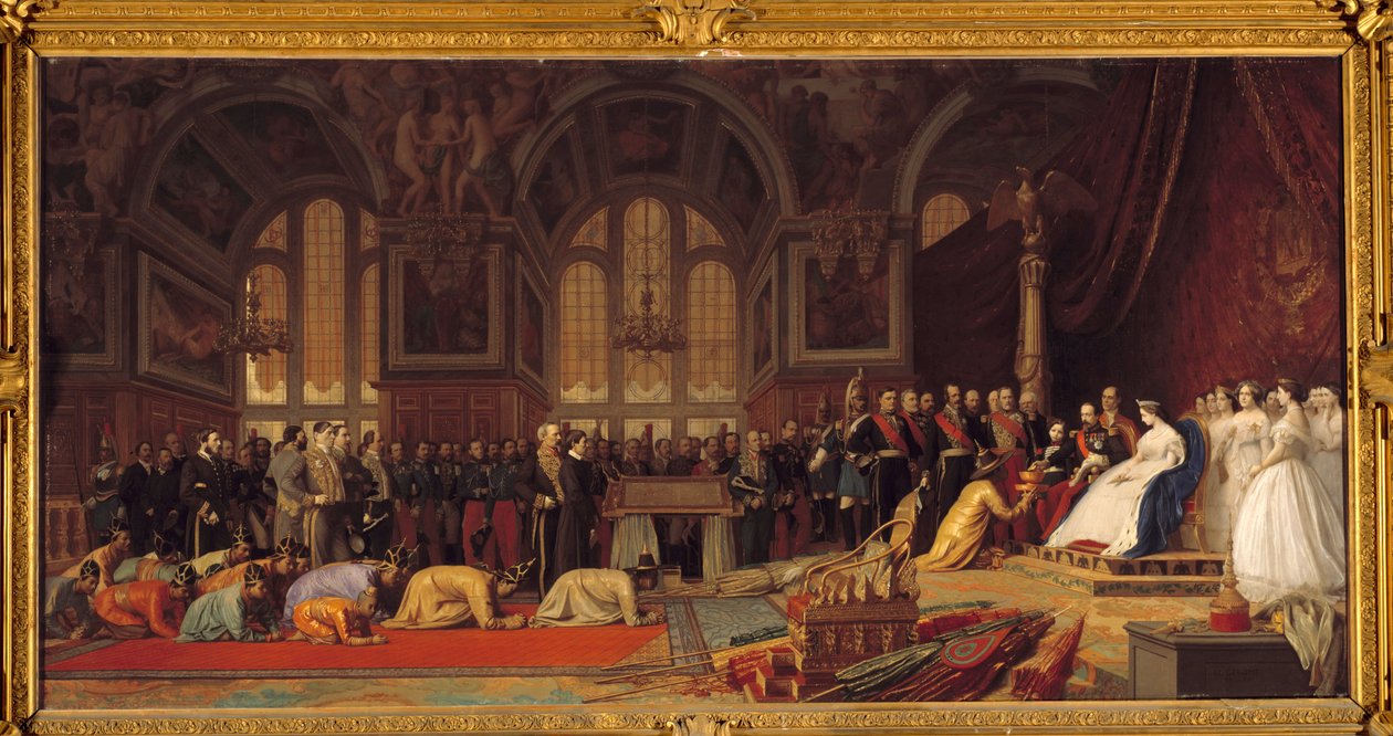 III. Napóleon és Impress Eugenie Sziámi Nagykövetek fogadása: II. Henrik Chateau de Fontainebleau nagy báltermében 1861.06.27., Jean Leon (Jean-Leon) Gerome (1824-1904) festménye alkotó: Jean Leon Gerome
