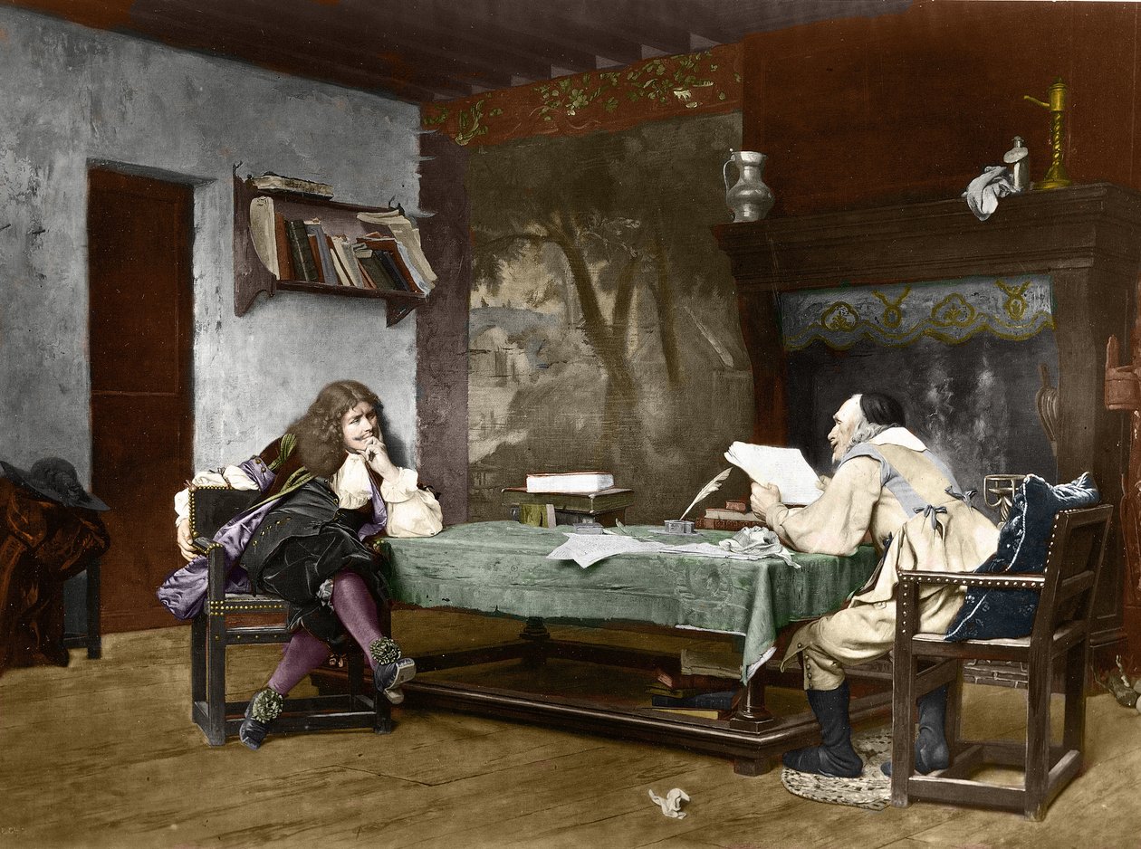 A szerzők Jean-Baptiste (Jean Baptiste) Poquelin dit Moliere (1622-1673) és Pierre Corneille (1606-1684). 19. század (litográfia Jean-Leon (Jean Leon) Gerome festménye után) alkotó: Jean Leon Gerome