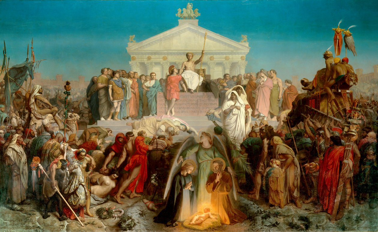 augusztus század: Urunk Jézus Krisztus születése. Augustus (Octavianus vagy Octavianus, i. e. 63-i.sz. 14 JC), római császár diadala. Jacques Benigne Bossuet (1627-1704) „Histoire universelle 9eme epoque” című művének illusztrációja. Jean Leon Gerome festm alkotó: Jean Leon Gerome