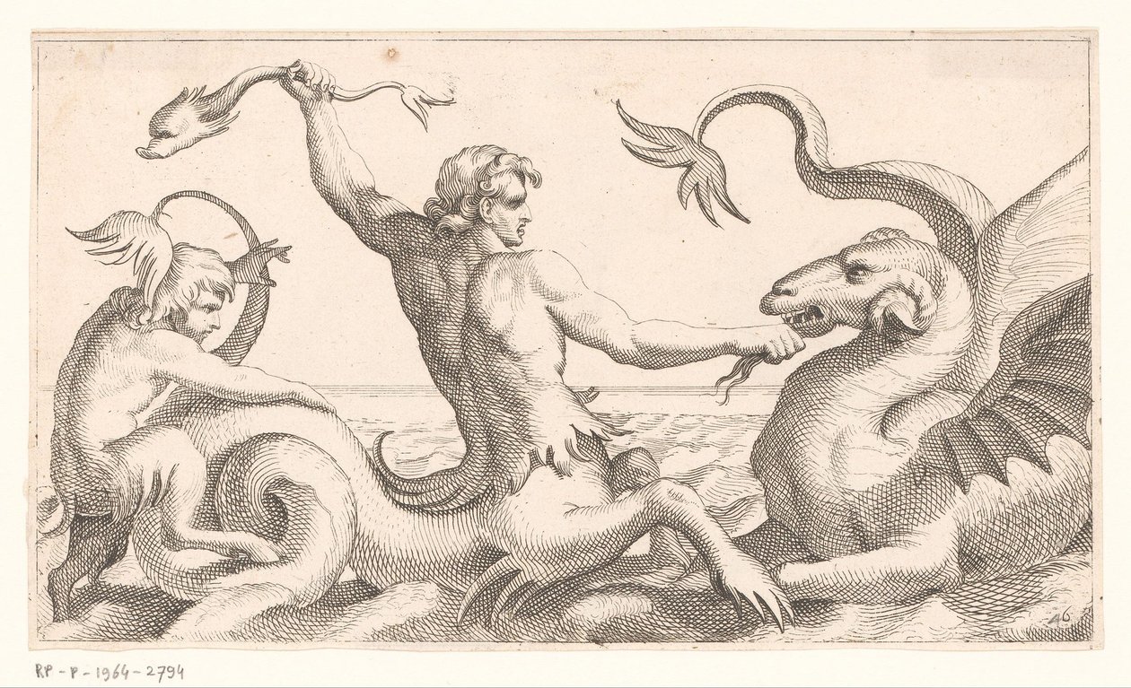 Triton egy tengeri szörnyeteggel küzd alkotó: Jean Lepautre (attributed to)