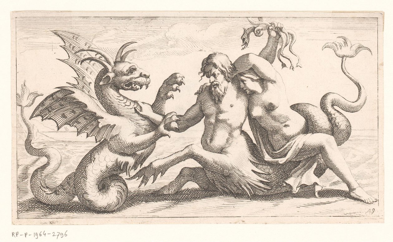 Triton nővel, aki egy tengeri szörnyeteggel küzd alkotó: Jean Lepautre (attributed to)