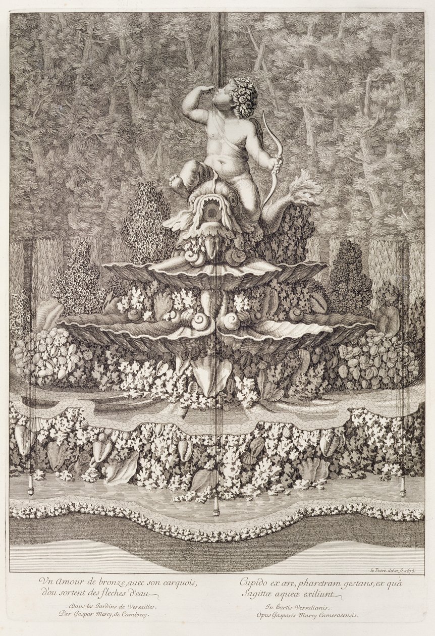 Szökőkút Ámorral, Gaspar Marcy Versailles-ban, 1676 alkotó: Jean Lepautre