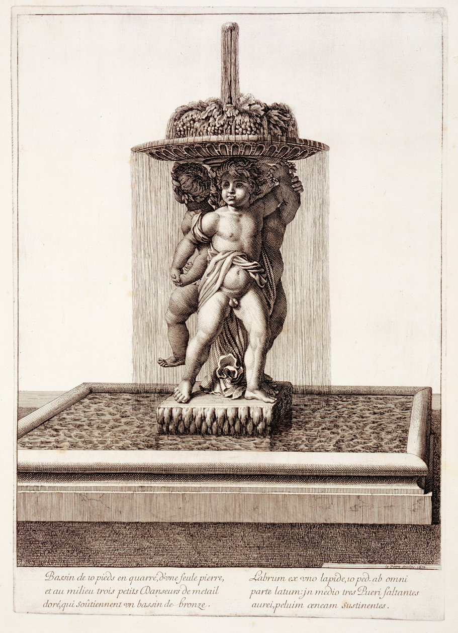 Szökőkút három aranyozott táncosnővel Versailles-ban, 1672 alkotó: Jean Lepautre