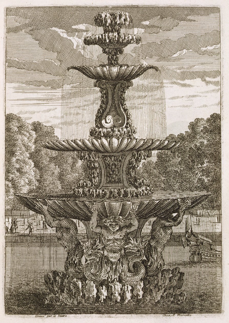 Szökőkutak és vízsugarak olasz stílusú tányérja, 1661 alkotó: Jean Lepautre