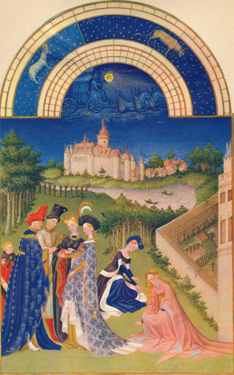 Április – a Château de Dourdan, 15. század, 1939. alkotó: Jean Limbourg