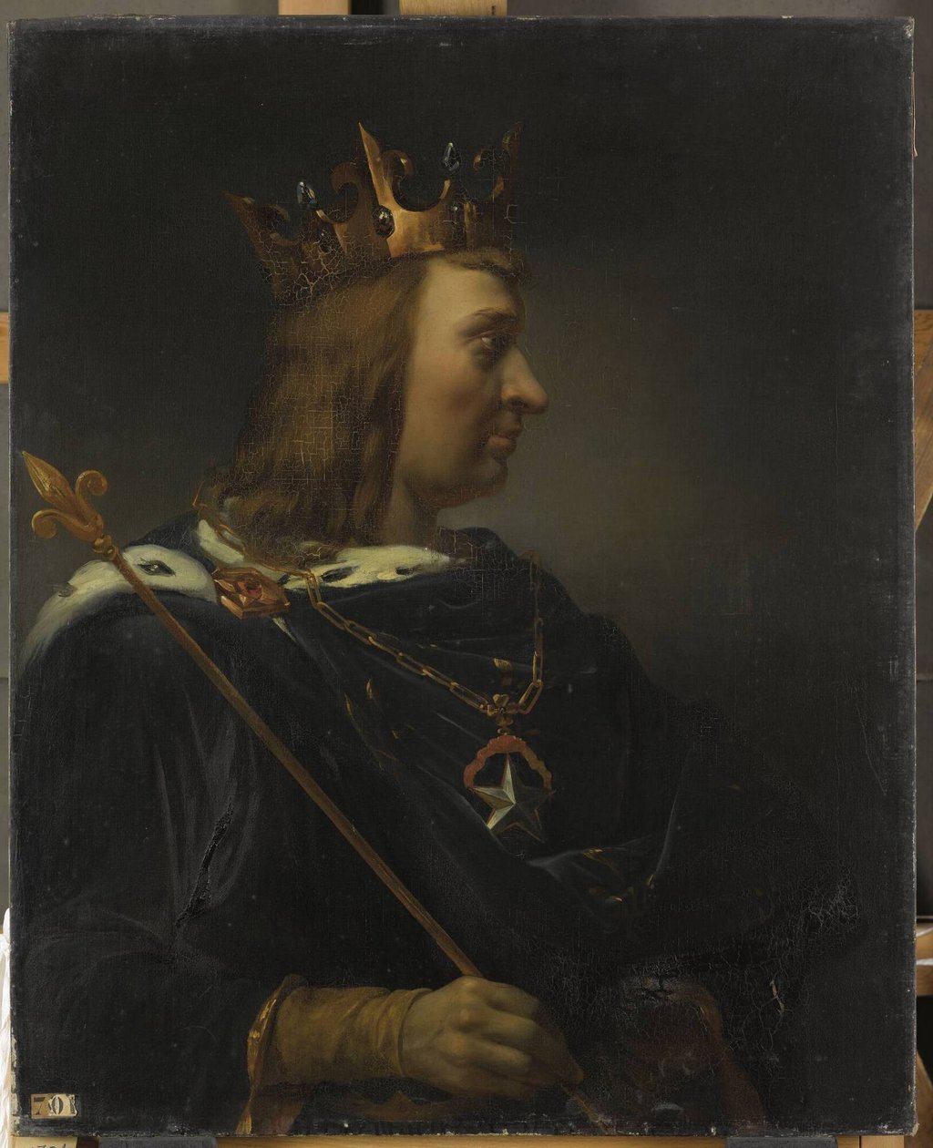 Franciául:  János, akit Jónak hívtak, Franciaország királya (1319-1364) Jean II. alkotó: Jean Leonard Lugardon