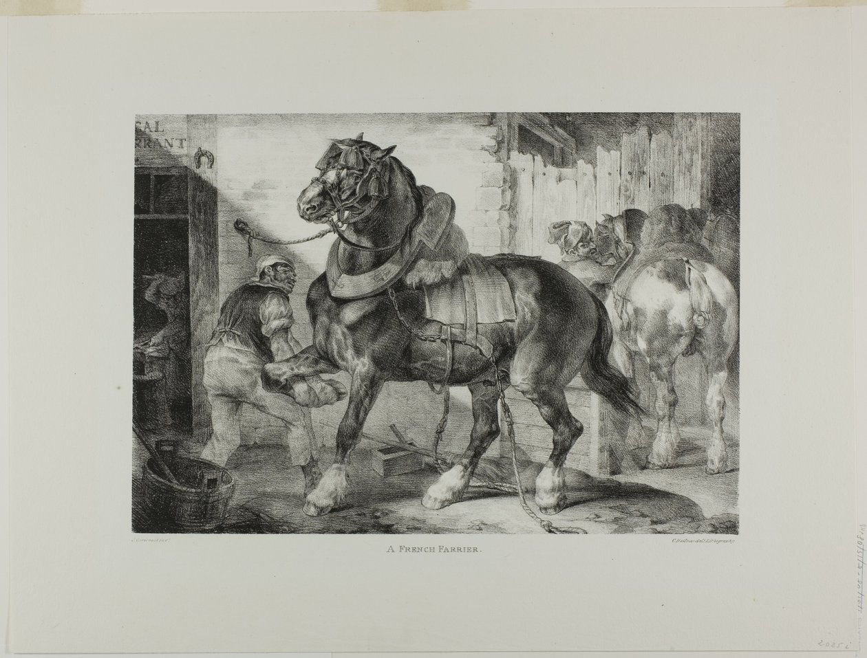 Egy francia kovácsműhely, 12. lemez a Különböző témák életből és kőből rajzolva (Az angol szvit) alkotó: Jean Louis André Théodore Géricault