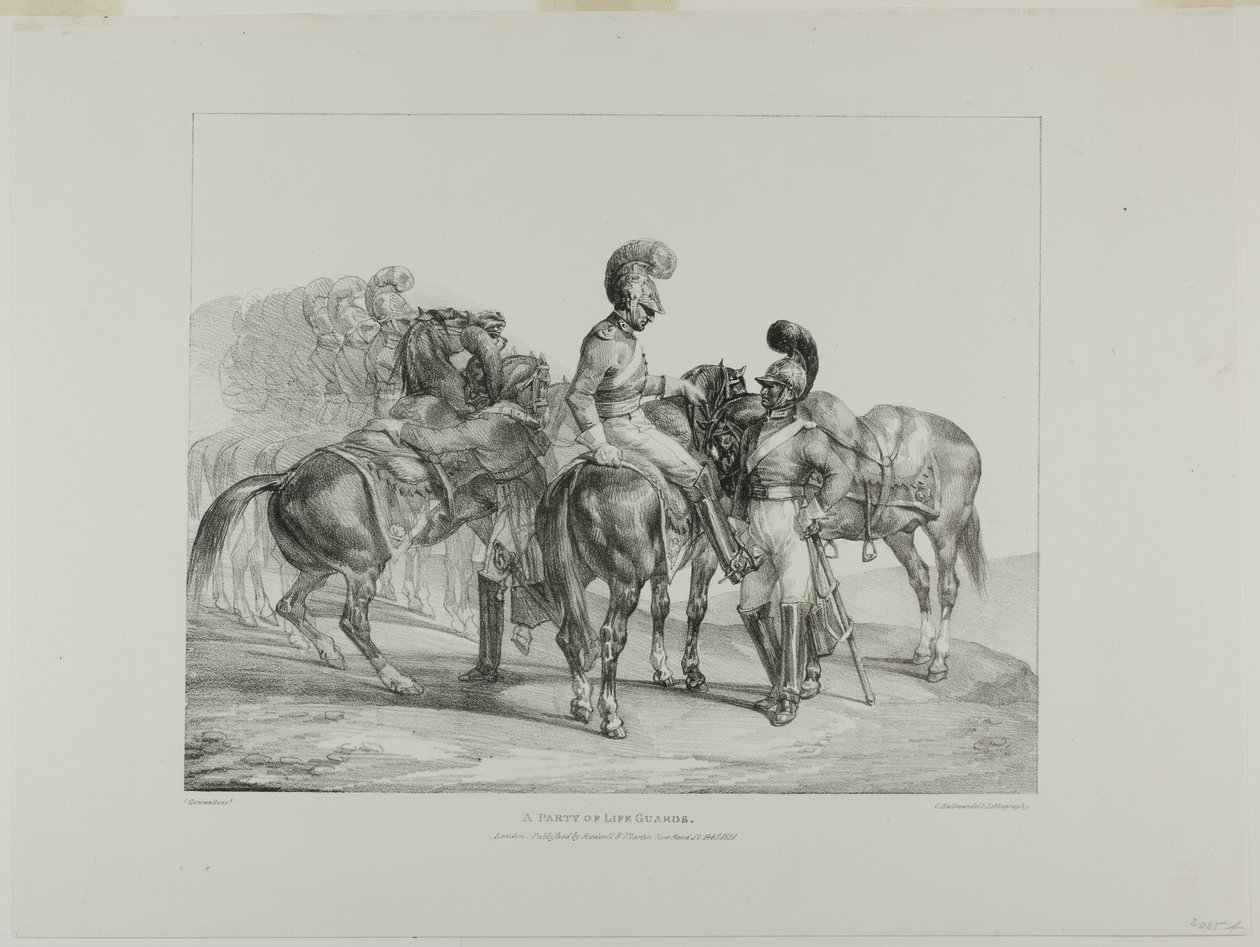 A Party of Life Guards, plate 5 from Various Subjects Drawn from Life and on Stone (The English Suite) alkotó: Jean Louis André Théodore Géricault