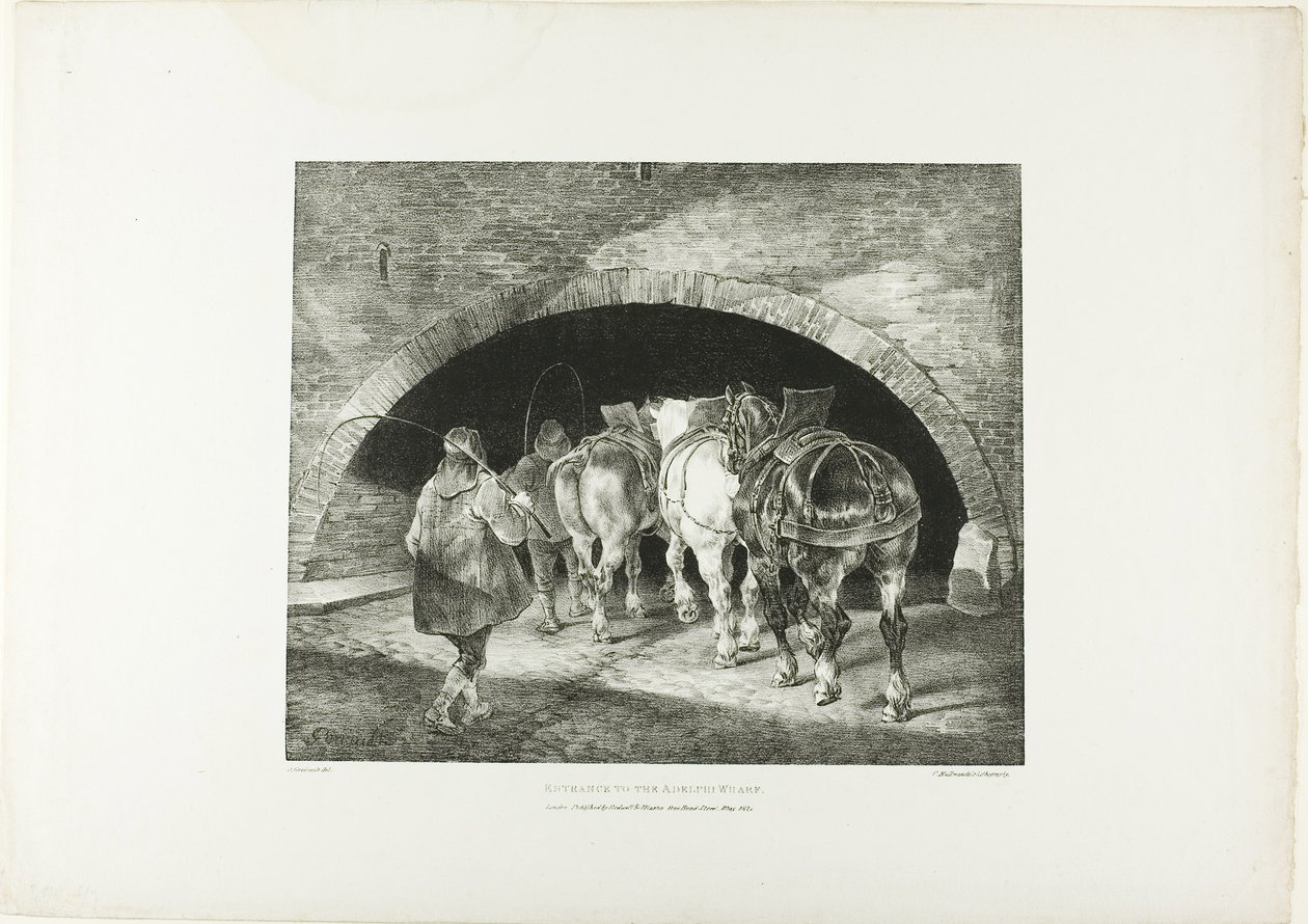 Az Adelphi rakpart bejárata, 11. kép a Különböző témák életből rajzolt kőből alkotó: Jean Louis André Théodore Géricault