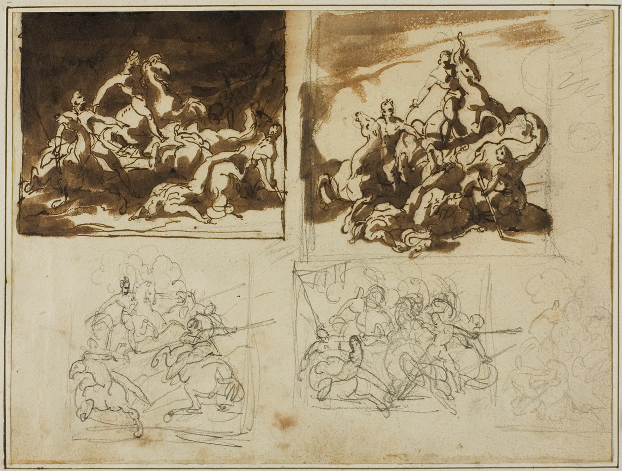 Öt vázlat egy lovassági csatához alkotó: Jean Louis André Théodore Géricault