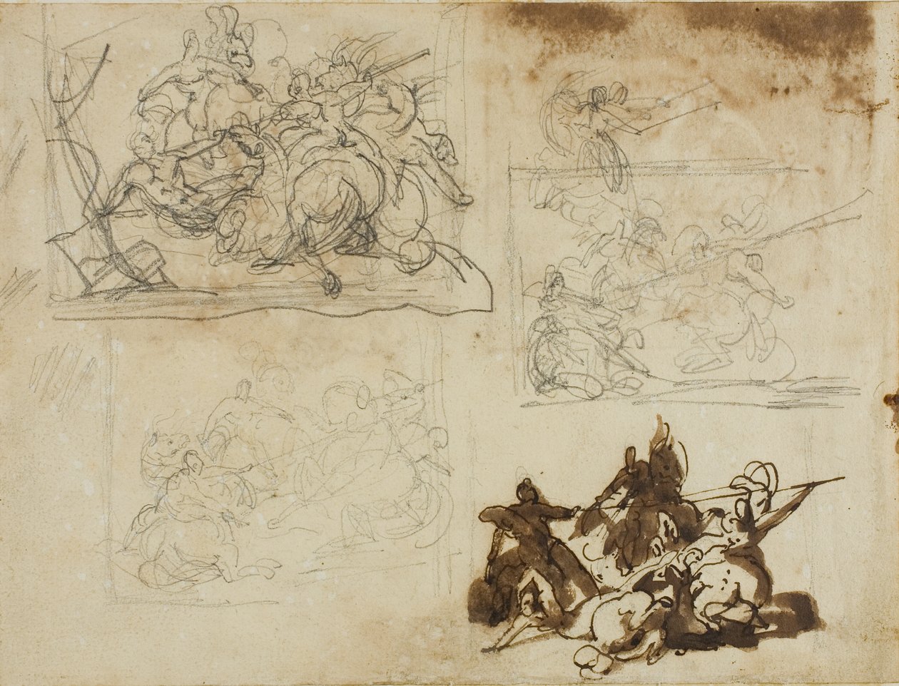 Négy vázlat egy lovassági csatához alkotó: Jean Louis André Théodore Géricault