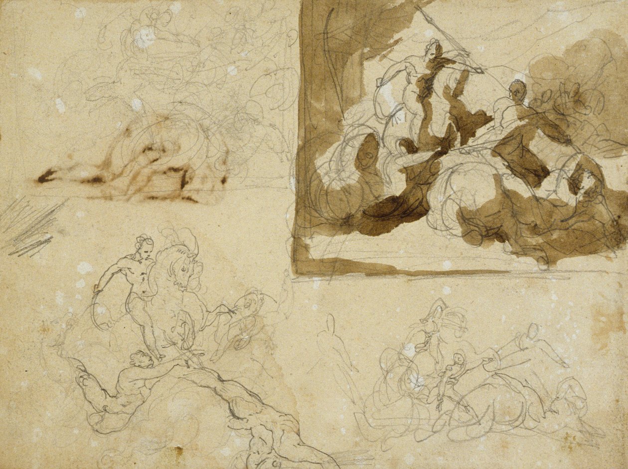 Négy vázlat egy lovassági csatához alkotó: Jean Louis André Théodore Géricault