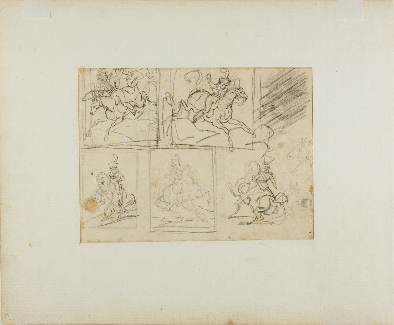 Négy vázlat egy lovas trombitásról és egy lengyel lándzsásról alkotó: Jean Louis André Théodore Géricault