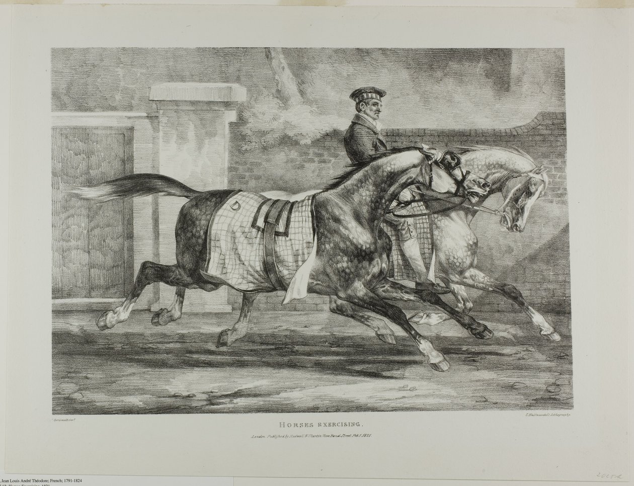 Horses Exercising, 6. lemez, különböző témákból, életből és kőből rajzolva (The English Suite) alkotó: Jean Louis André Théodore Géricault