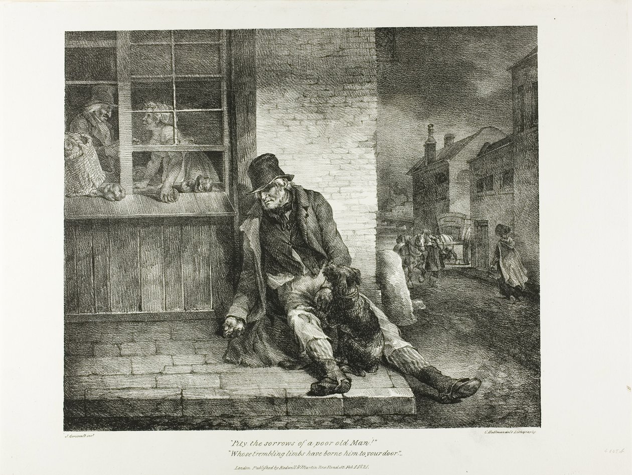 Pity the Sorrows of a Poor Old Man!... plate 2 from Various Subjects Drawn from Life and on Stone (The English Suite) alkotó: Jean Louis André Théodore Géricault