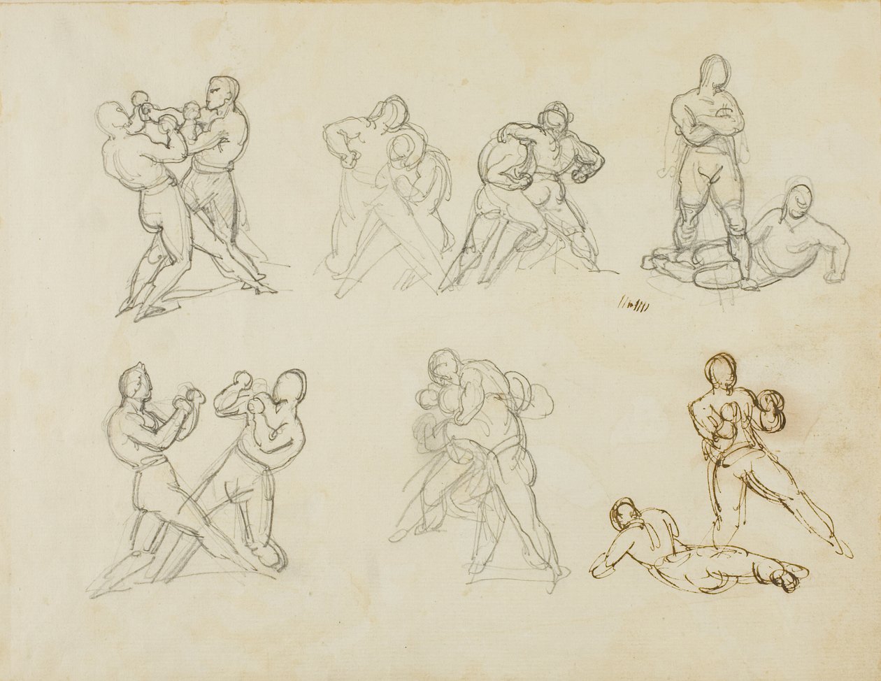 Hét pár boxer vázlata alkotó: Jean Louis André Théodore Géricault