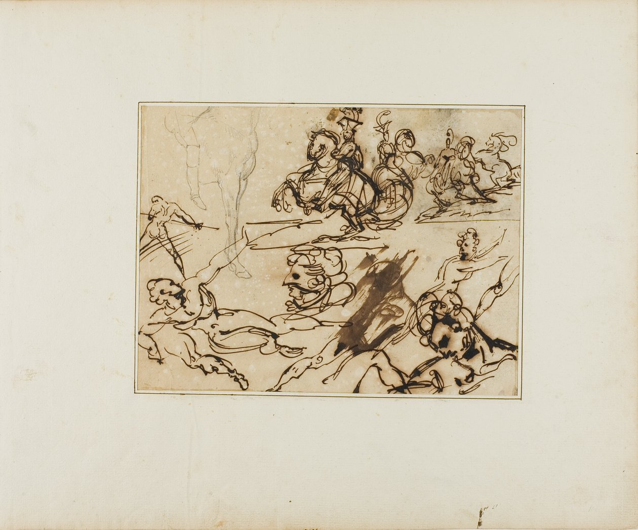 Vázlatok lapja: Lándzsások, Küzdelmes aktok, Egyéb témák alkotó: Jean Louis André Théodore Géricault