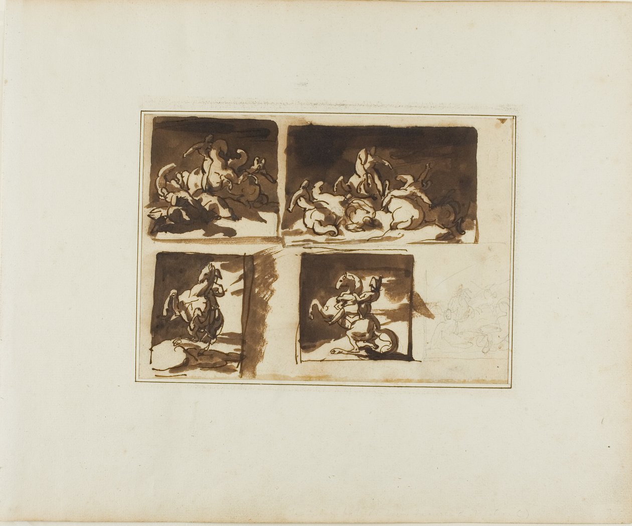 Vázlatok egy lovassági csatához és egy lovas tiszthez alkotó: Jean Louis André Théodore Géricault