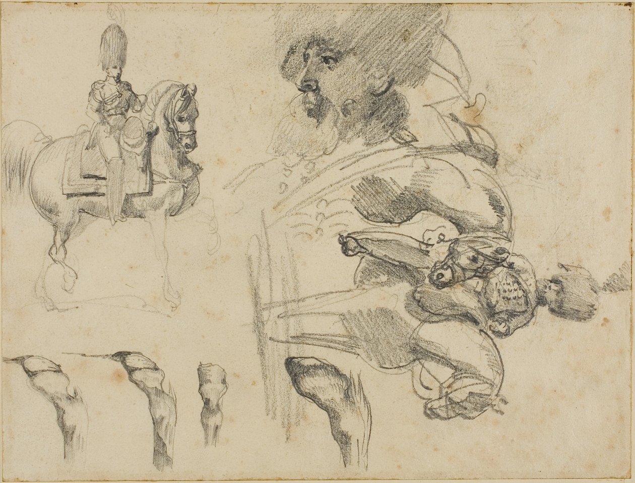 Vázlatok lovakról, katonákról és patákról alkotó: Jean Louis André Théodore Géricault