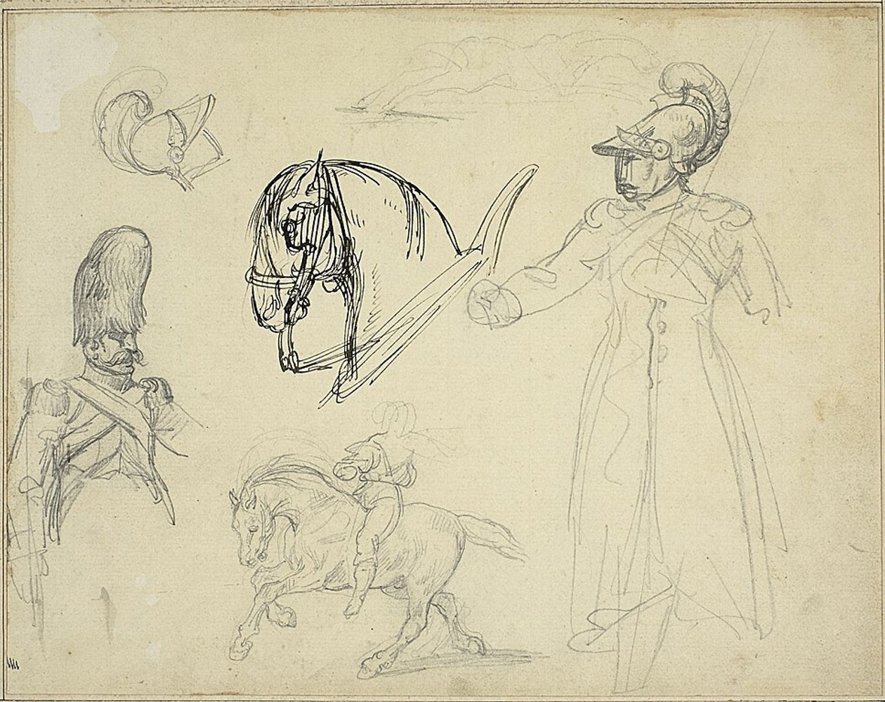Vázlatok lovakról és katonákról alkotó: Jean Louis André Théodore Géricault