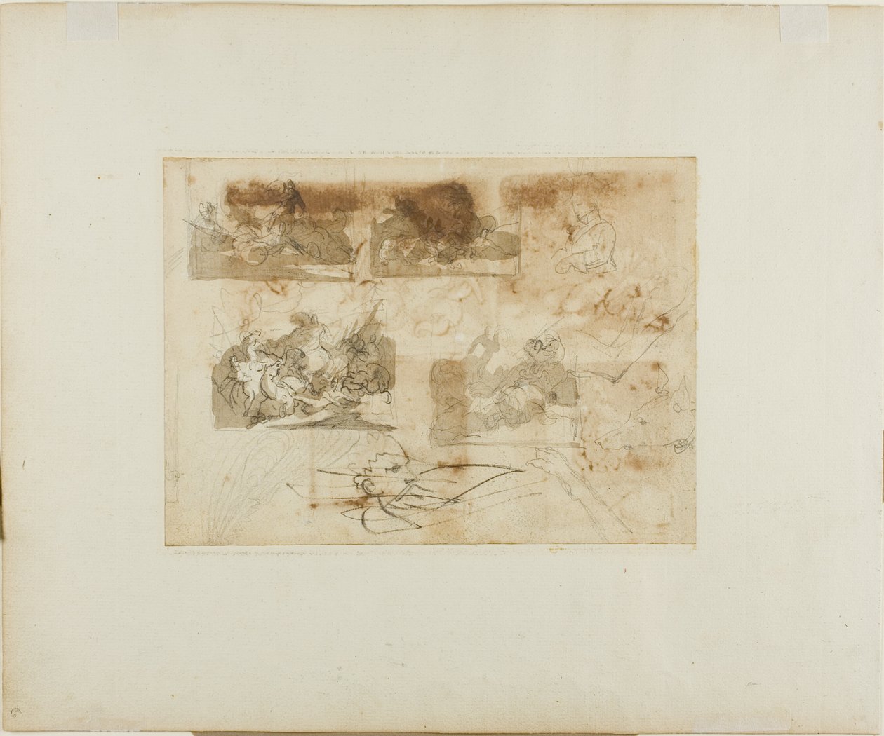 Vázlatok egy lovassági csatáról, egy agár fejéről és mancsairól alkotó: Jean Louis André Théodore Géricault