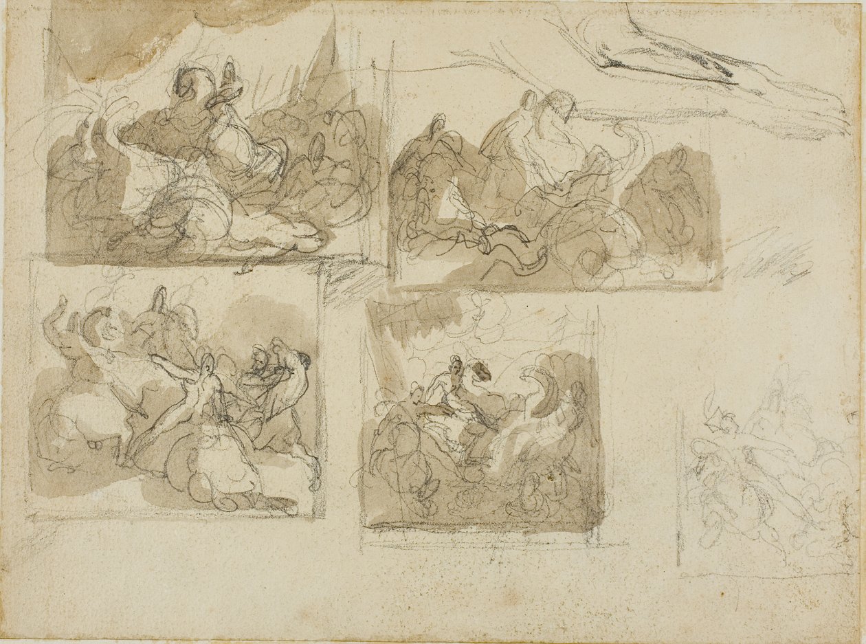 Vázlatok egy lovassági ütközetről és egy kutya mellső lábáról alkotó: Jean Louis André Théodore Géricault