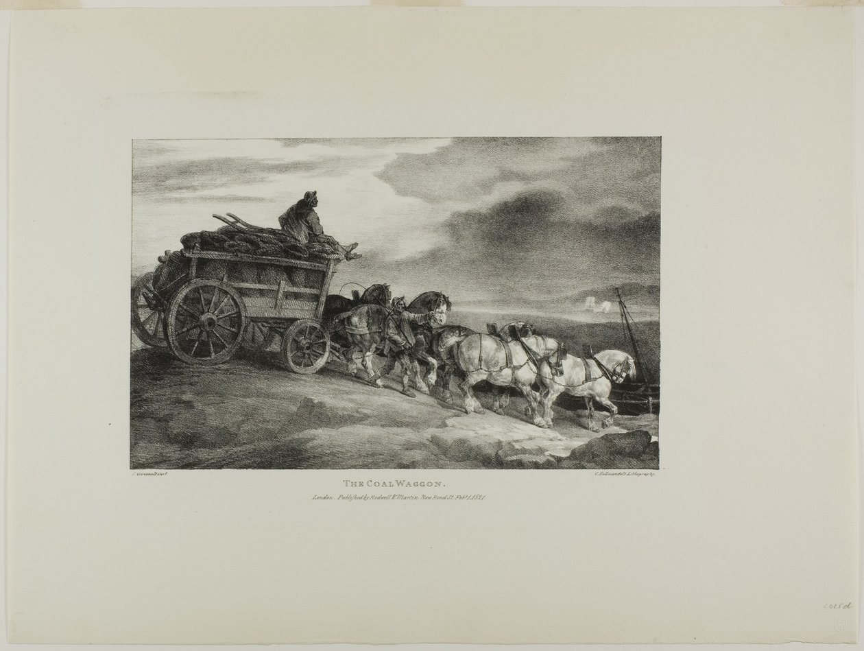 The Coal Wagon, 7. tábla a Various Subjects Drawn from Life and on Stone (The English Suite) című kötetből. alkotó: Jean Louis André Théodore Géricault
