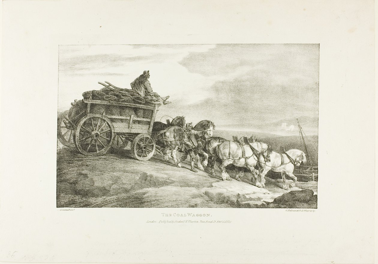 A szénszállító vagon, 7. tábla a Különböző témák az életből kőre rajzolva című képből alkotó: Jean Louis André Théodore Géricault