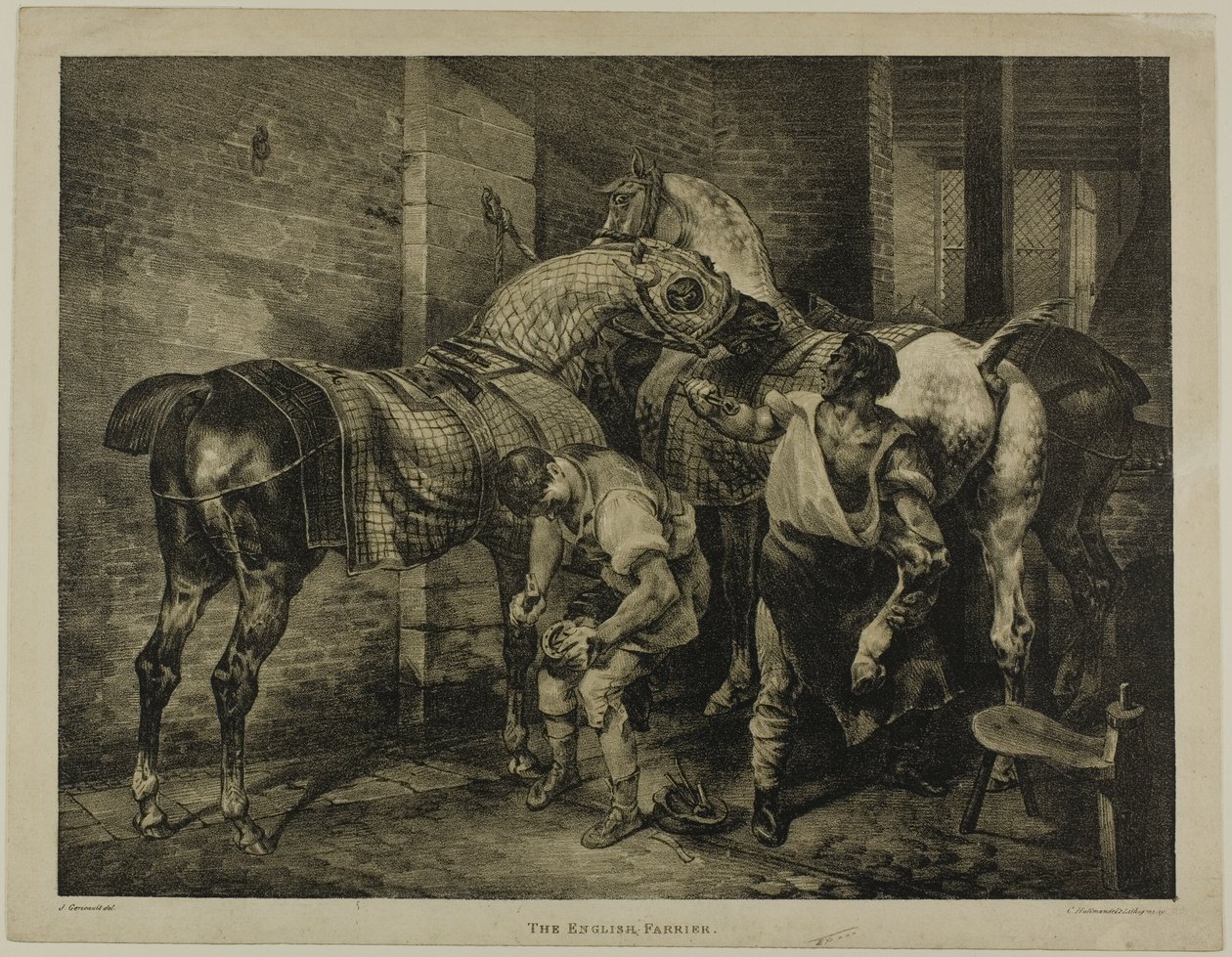 The English Farrier, 10. lemez, különböző témákból, az életből kőre rajzolva alkotó: Jean Louis André Théodore Géricault