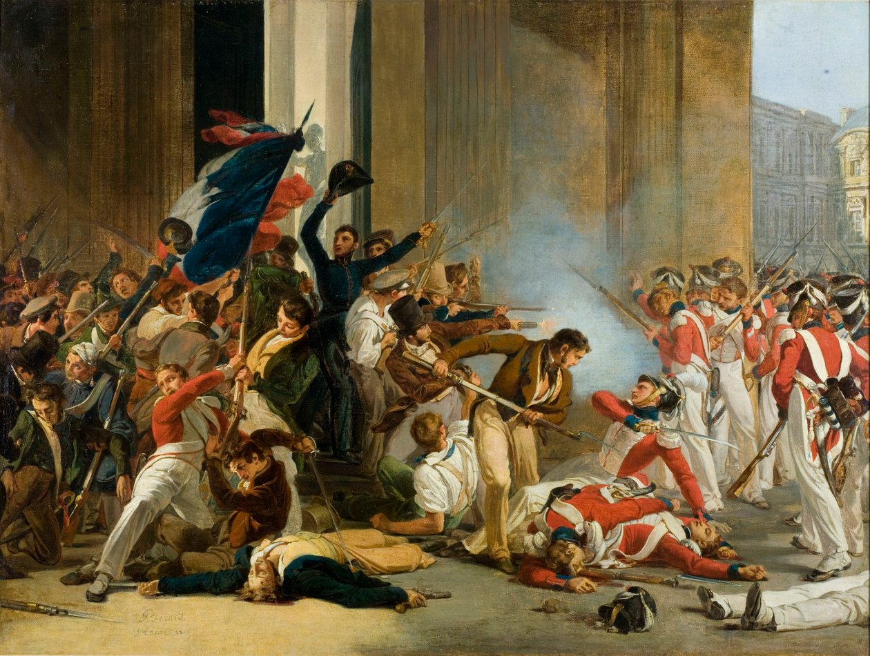 Bevétel a Louvre-ban, 1830. július 29. A svájci gárda mészárlása, c. 1832. alkotó: Jean Louis Bezard