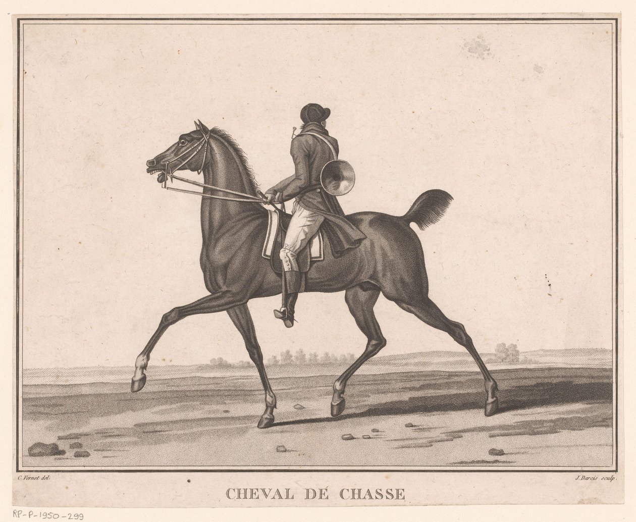 Lovas lovas vadászkürttel Cheval de Chasse (cím a tárgyon) Sujets de chevaux (sorozat címe) alkotó: Jean Louis Darcis
