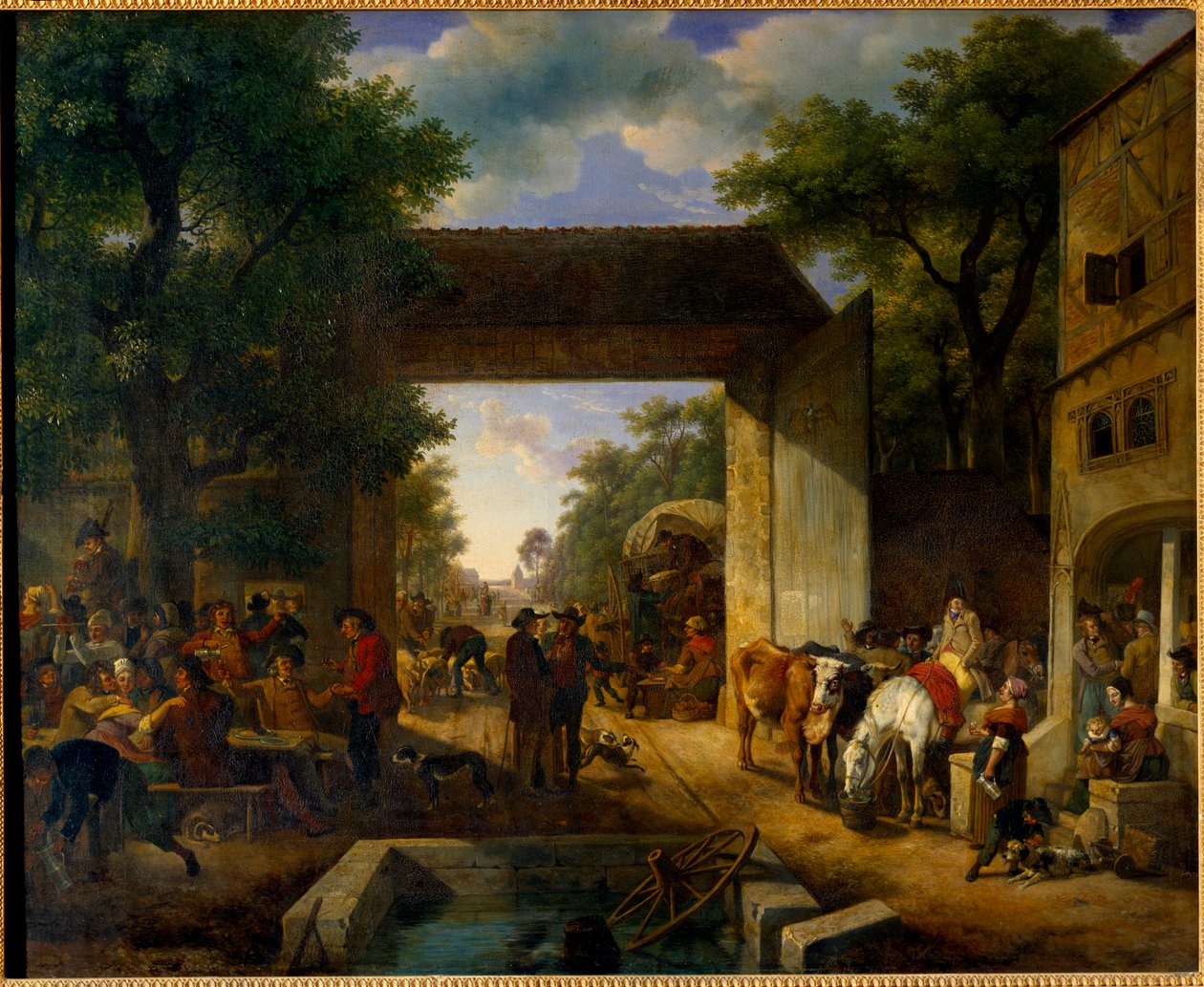 Vásár egy fogadó ajtajában Jean Louis Demarne (1744-1829) festménye 19. század V. 0,5x0,6 m alkotó: Jean Louis Demarne