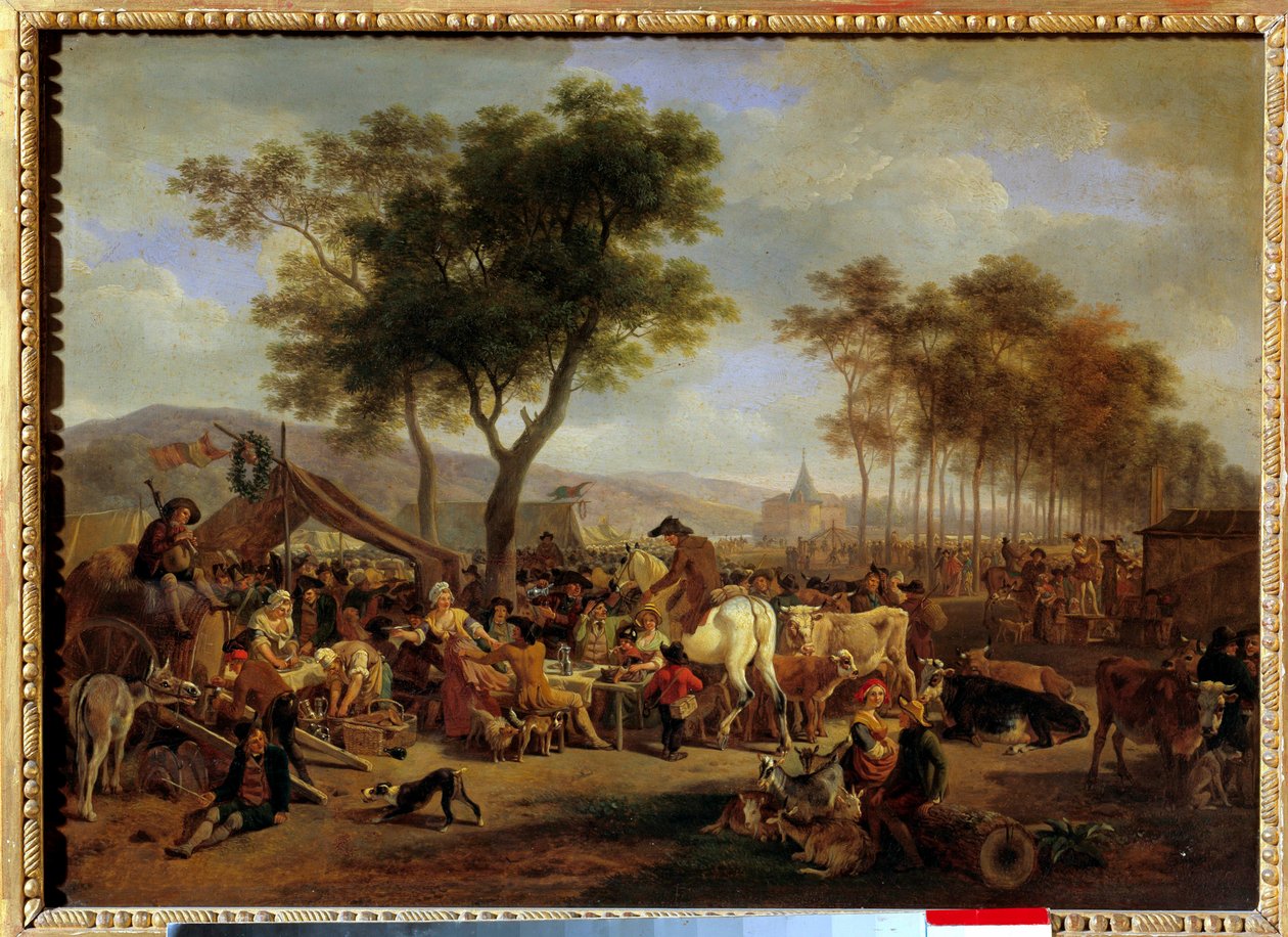 Vásár a falu bejáratánál Élelmiszer és kereskedelem színtere egy falusi vásáron. Jean-Louis Demarne (1744-1829) festménye V. 036x0,5 m alkotó: Jean Louis Demarne