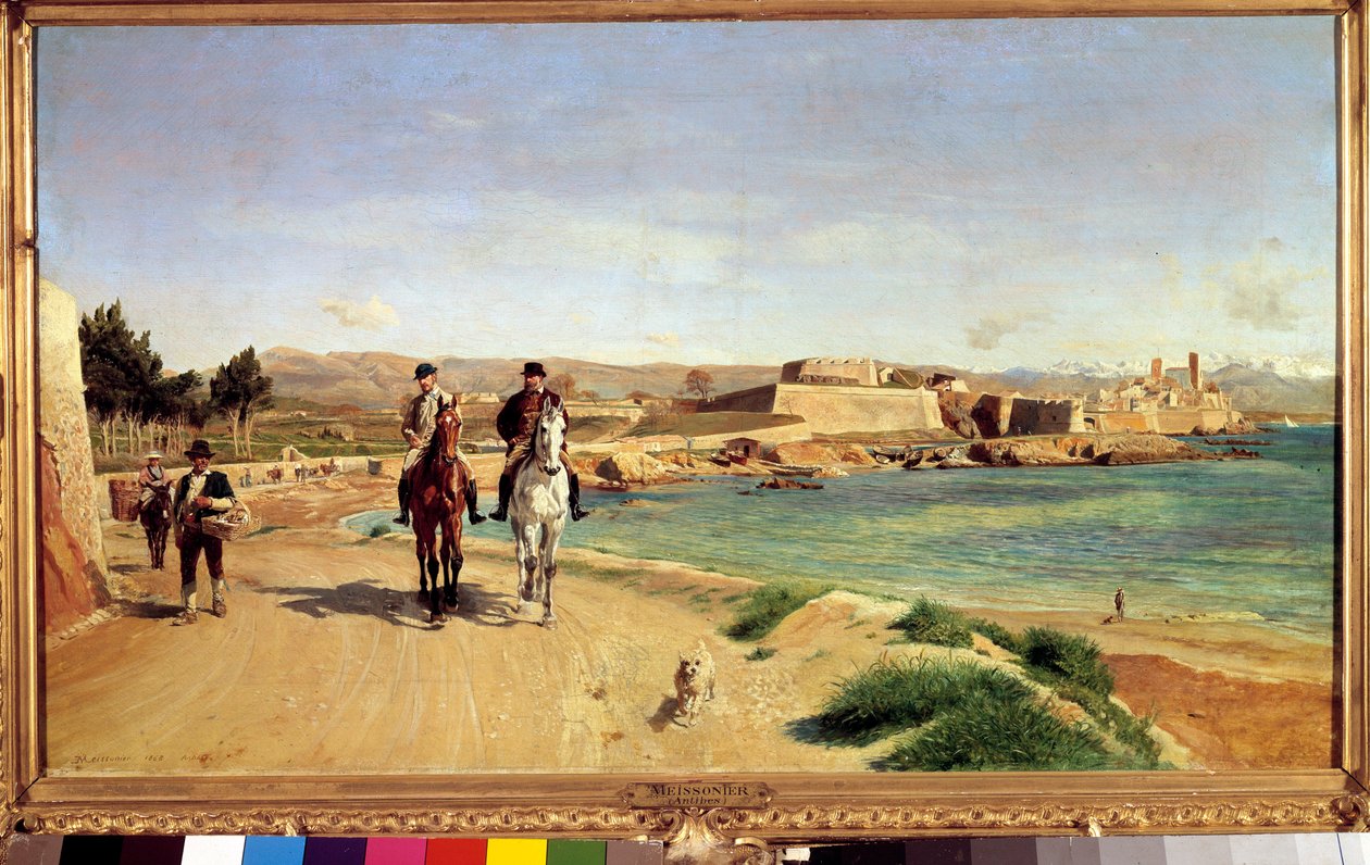 Antibes, a lovaglás. A művész és fia, Károly (1848-1917), festő. Ernest Meissonier (1815-1891) festménye alkotó: Jean Louis Ernest Meissonier