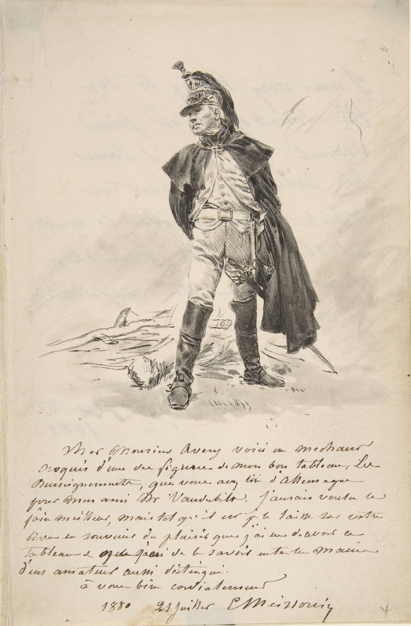 Levél Samuel P. Averynek egy katonai alak rajzával, 1880. alkotó: Jean Louis Ernest Meissonier