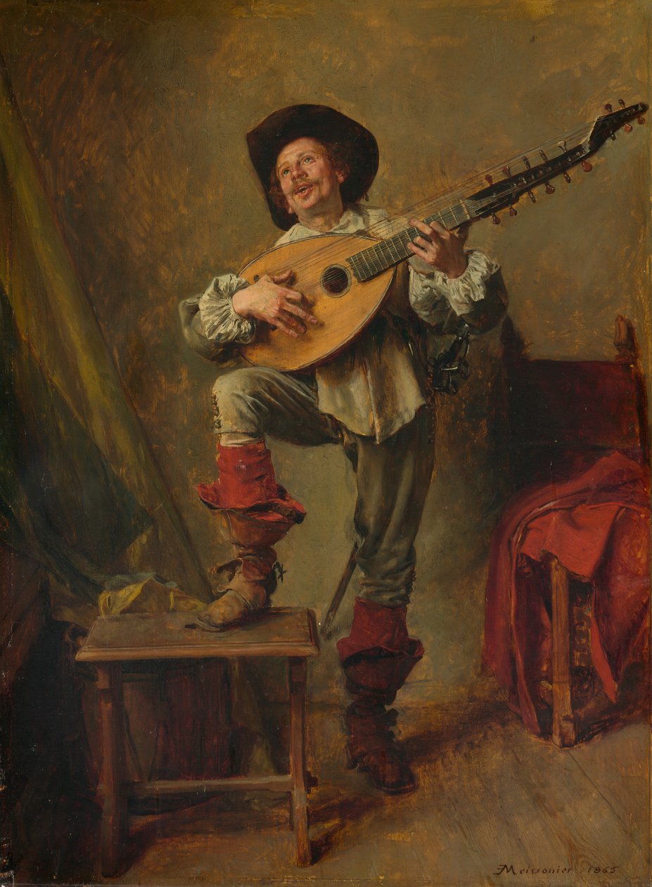 Katona, aki a Theorbót játszik, 1865. alkotó: Jean Louis Ernest Meissonier