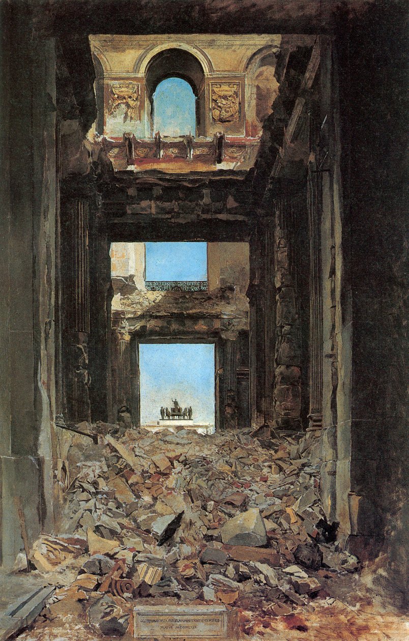 A Tuileries-palota romjai az 1871-es kommün után, 1877. alkotó: Jean Louis Ernest Meissonier