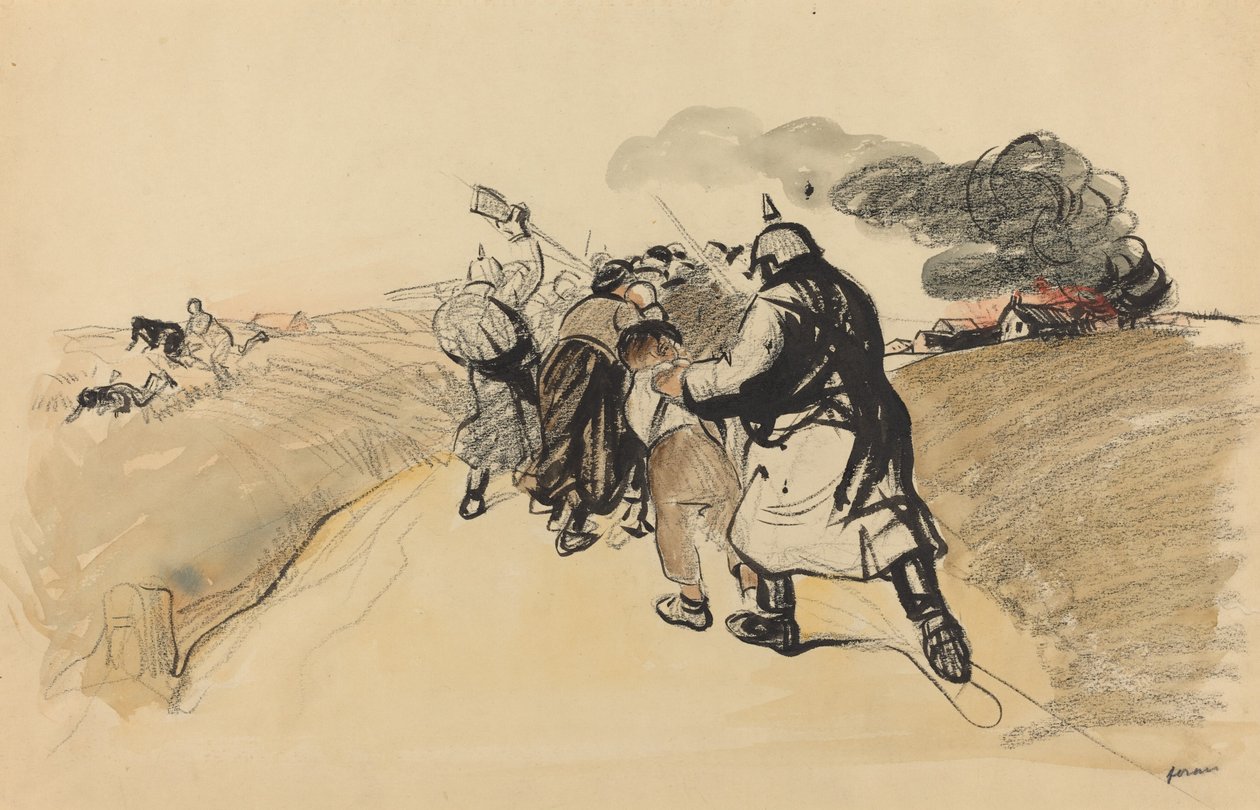Német razzia egy falura, c. 19141919. alkotó: Jean Louis Forain