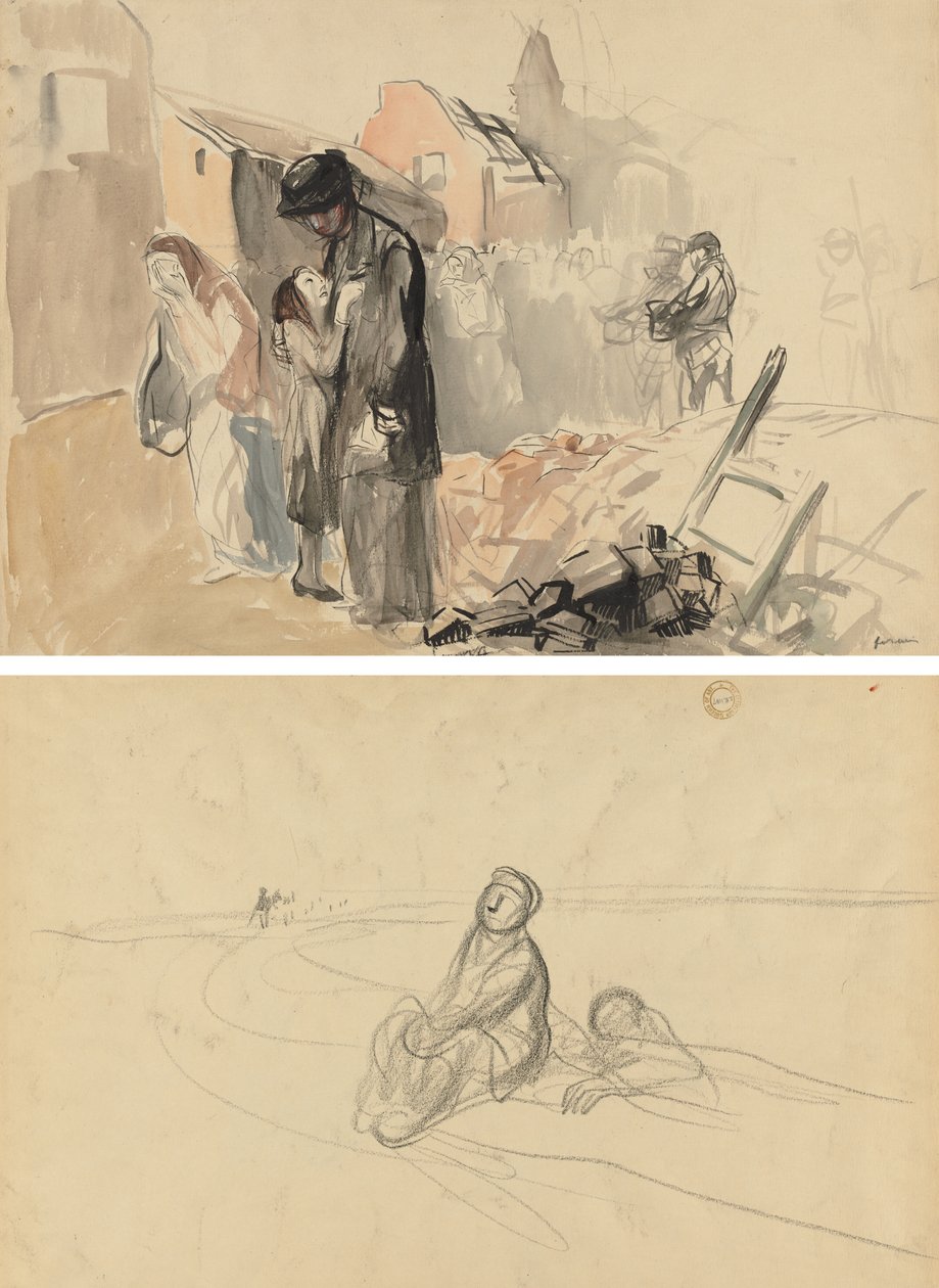 Visszahódított terület (recto) Két alak egy úton (fordítva) alkotó: Jean Louis Forain