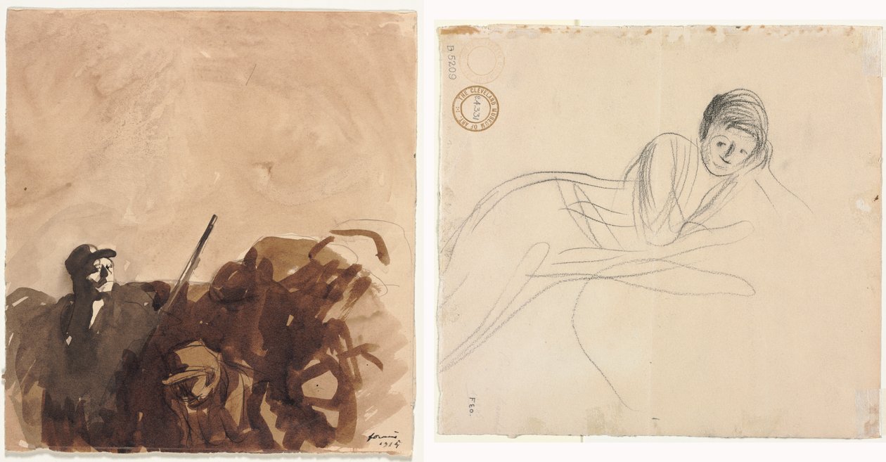 Katona az árokban (recto) fekvő nő (verso) alkotó: Jean Louis Forain