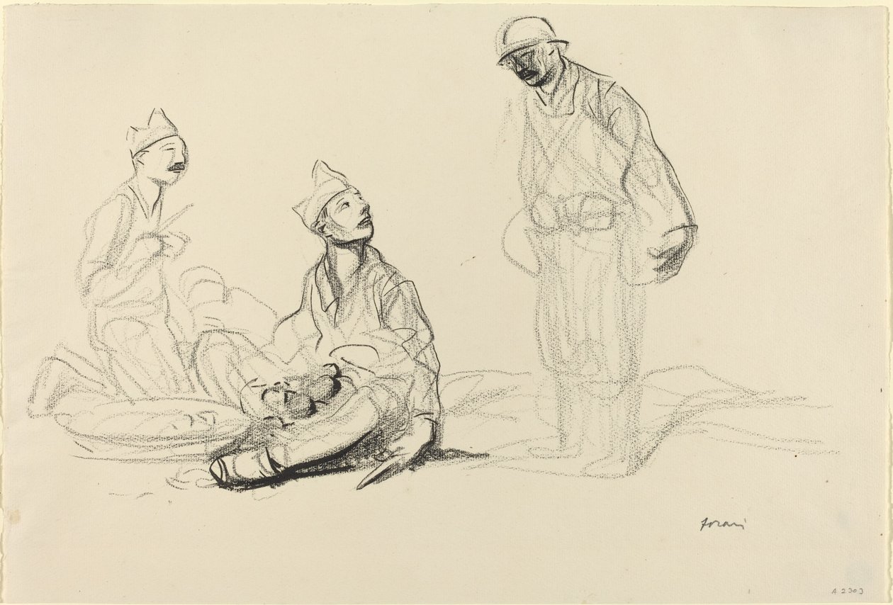 Katonák étkezést készíteni, c. 19141919. alkotó: Jean Louis Forain